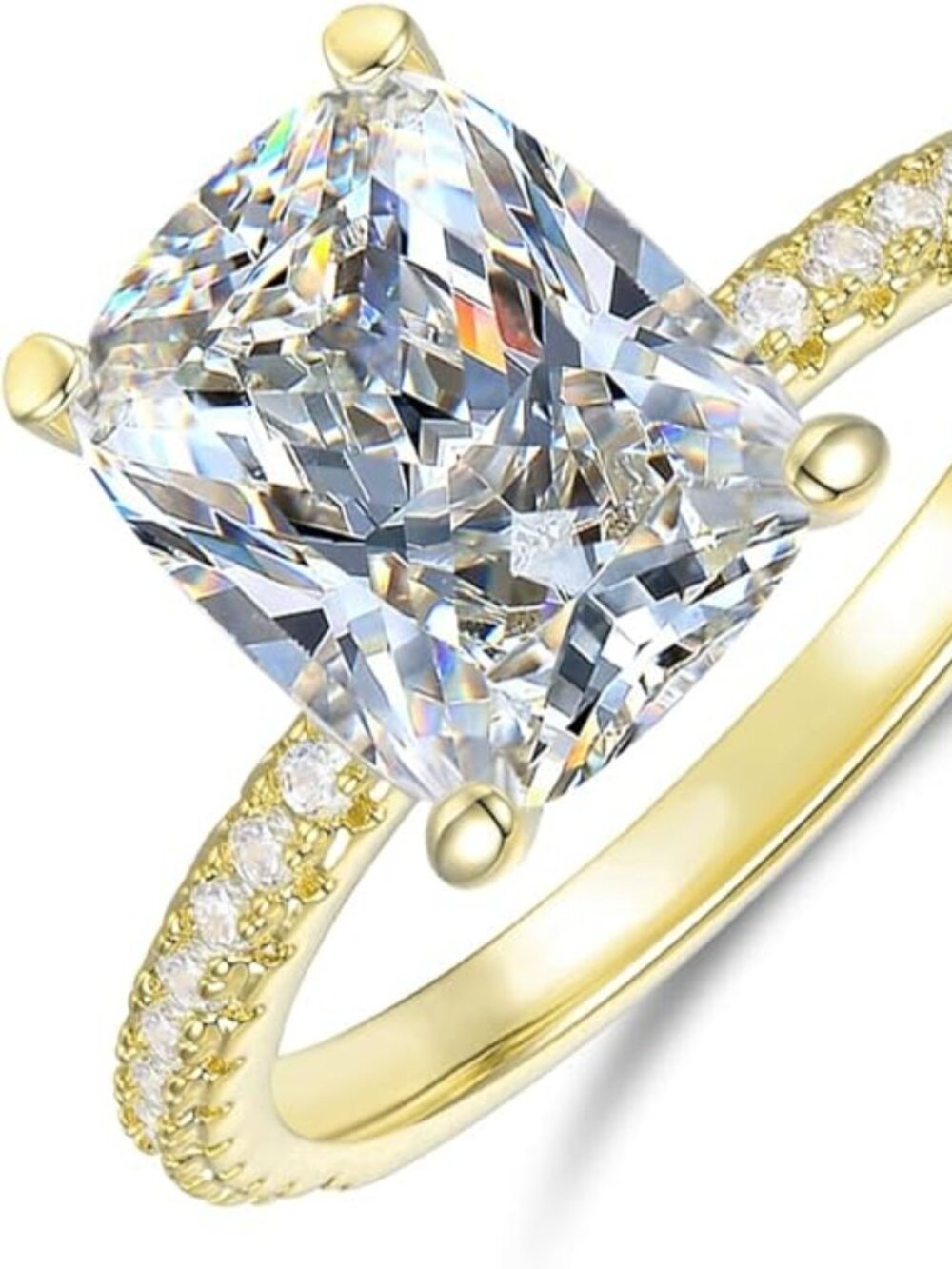 3CT Elongated Cushion Cut 14K Gold Moissanite Engagement Ring w/ Hidden Halo